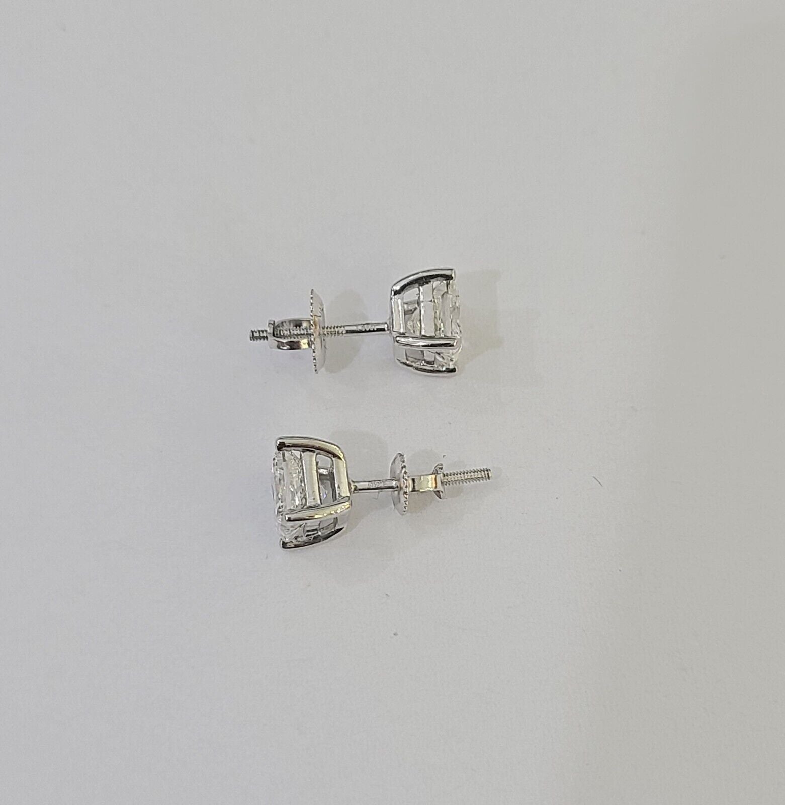 14k White gold Square Earrings Diamond screw - back Lab Created Women Men Studs - GoldenlinQ